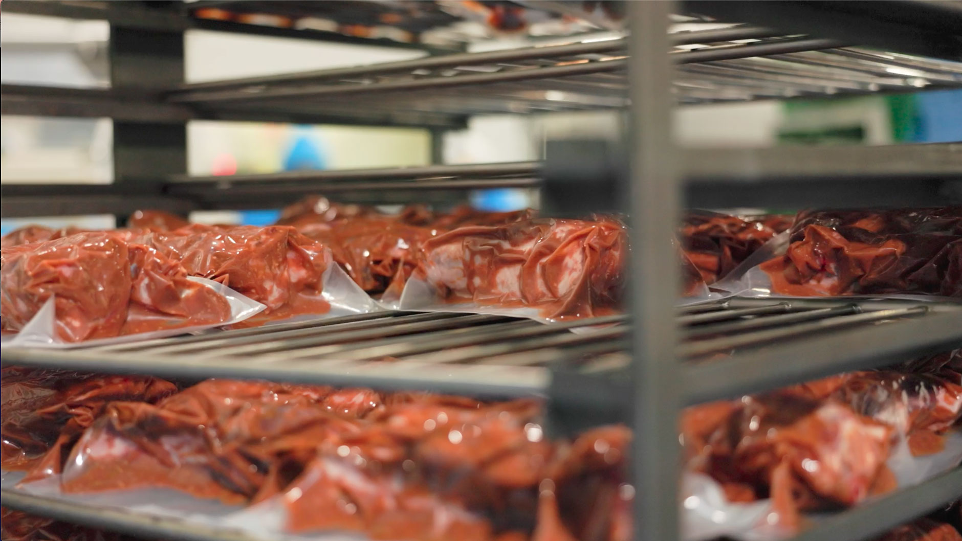 Teys marinated beef packaged in a manufacturing plant.